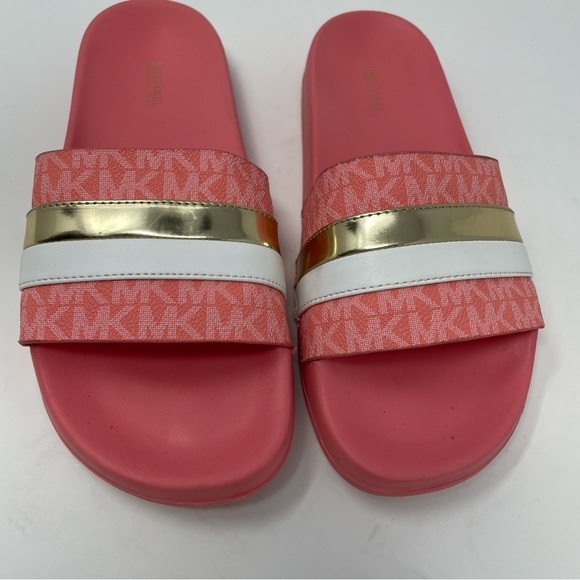Michael Kors Pink and Gold Rubber Slides - Picture 2 of 6